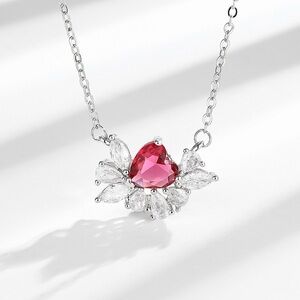 Elegant Silver and Red Heart Necklace